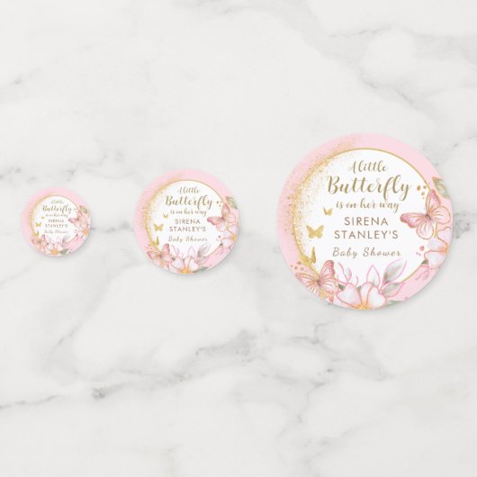 小さな蝶Iピンクのフローラ女の子の赤ちゃんシャワー コンフェッティ (裏面)