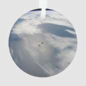 小さな衛星は地球の一部の上を公転する。 オーナメント (裏面)