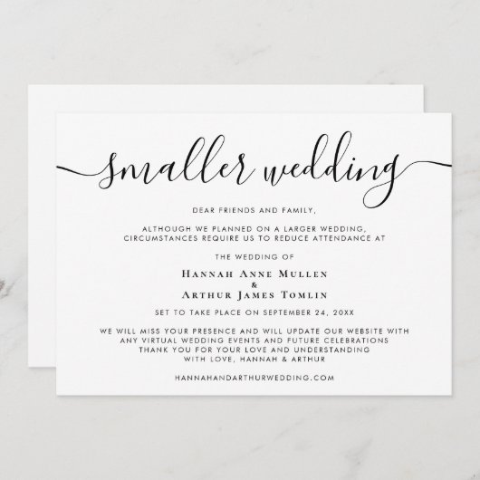 小さな規模に縮小したウェディングの台本 案内状 (正面/裏面)