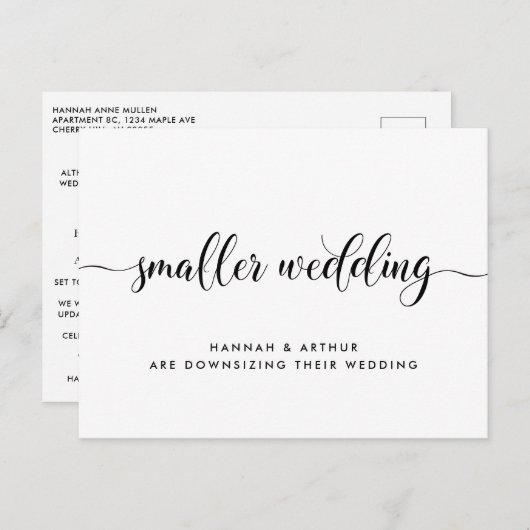 小さな規模に縮小したウェディングカリグラフィー 案内ポストカード (正面/裏面)
