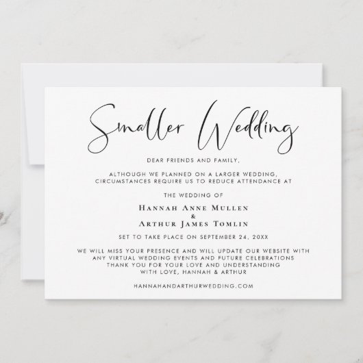 小さな規模に縮小したエレガントな結婚式 案内状 (正面)