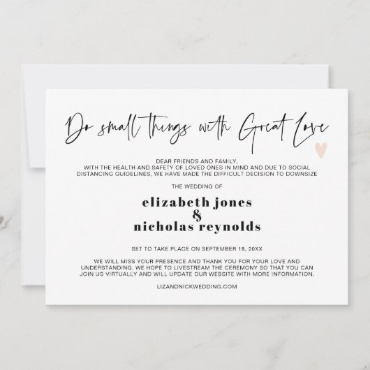 小さな規模に縮小したマイクロウェディングのお知らせ 案内状 (正面)