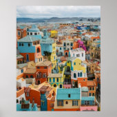 小さな観光客の町の多くのカラフルハウス幸せ ポスター (正面)