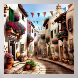 小さな観光客の町の小さな通り店の花1 ポスター