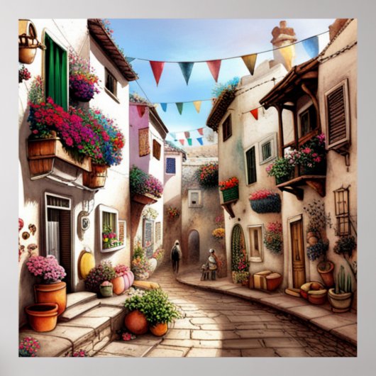 小さな観光客の町の小さな通り店の花1 ポスター (正面)