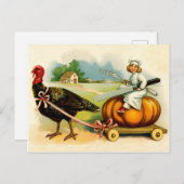 小さな調理師の大きな七面鳥のヴィンテージと大きなカボチャ ポストカード (正面/裏面)
