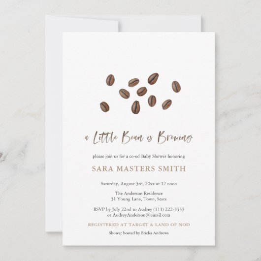 小さな豆がコーヒーの赤ちゃんモダンのシャワーを醸造している 招待状 (正面)