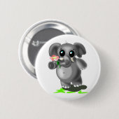 小さな象と花ボタン – あなたの色 缶バッジ (正面&裏面)