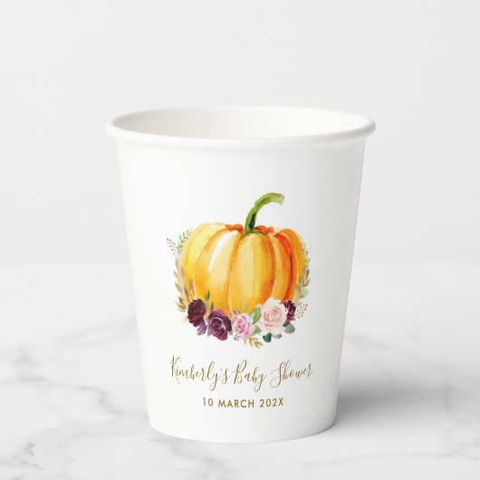 小さな象のカボチャのフローラの赤ちゃんシャワー 紙コップ (裏面)