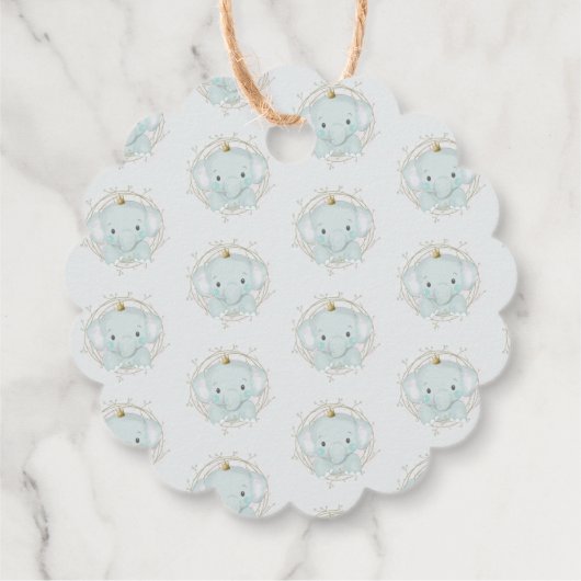 小さな象の少年の赤ちゃんシャワー フェイバータグ (裏面)