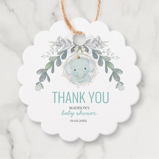小さな象の少年の赤ちゃんシャワー フェイバータグ (正面)