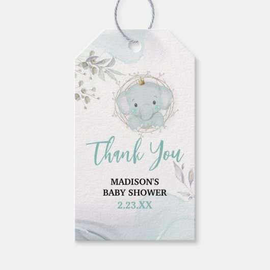 小さな象の男の子の赤ちゃんシャワーギフトラベル ギフトタグ (正面)