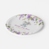 小さな象の紫のフローラの赤ちゃんシャワー ペーパープレート (アングル)