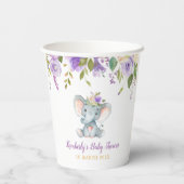 小さな象の紫のフローラの赤ちゃんシャワー 紙コップ (裏面)