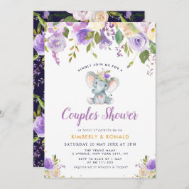小さな象の紫色のフローラのカップル 招待状