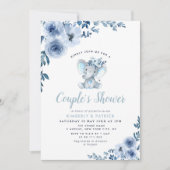 小さな象の青いフローラのカップル 招待状 (正面)
