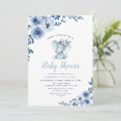 小さな象の青いフローラの赤ちゃん 招待状 (スタンド正面)