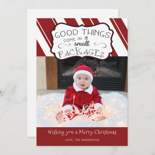 小さな贈り物に良いものが来る クリスマスの写真 シーズンカード (正面/裏面)