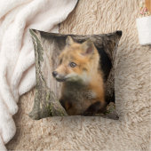 小さな赤いキツネが木の空洞に クッション (ブランケット)