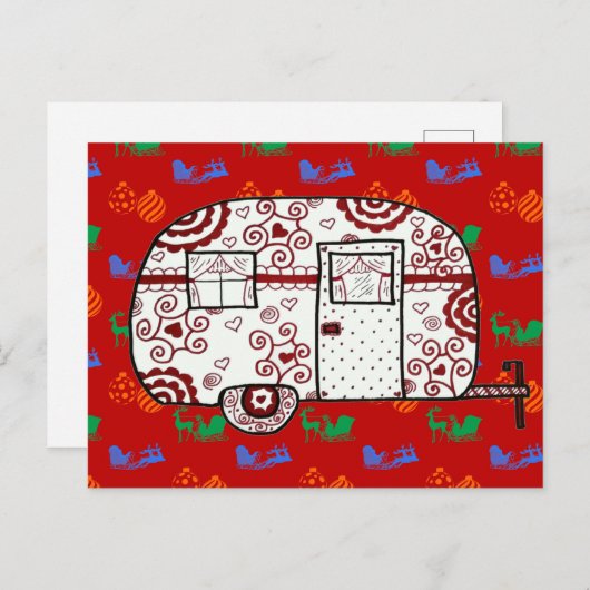 小さな赤いキャンパーのクリスマスはがき シーズンポストカード