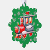 小さな赤いスチームトレイントイのクリスマス オーナメントカード (左)