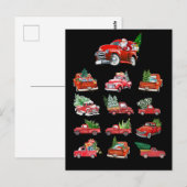 小さな赤いトラックがクリスマスツリーを運ぶ ポストカード (正面/裏面)