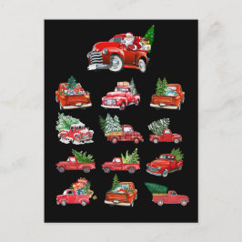 小さな赤いトラックがクリスマスツリーを運ぶ ポストカード