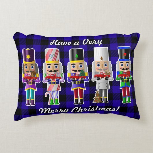 小さな赤いトラックとクリスマスくるみ割り アクセントクッション (正面)