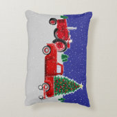 小さな赤いトラックとワゴンと古い赤いトラクター アクセントクッション (裏面(縦))