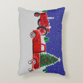 小さな赤いトラックとワゴンと古い赤いトラクター アクセントクッション (正面(垂直))