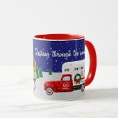 小さな赤いトラックと馬の牧場 マグカップ (正面右)