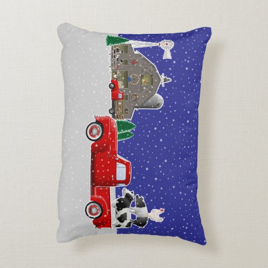 小さな赤いトラックに農場動物スタック アクセントクッション (裏面(縦))