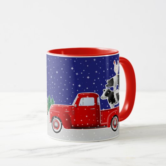 小さな赤いトラックに農場動物スタック マグカップ (正面右)