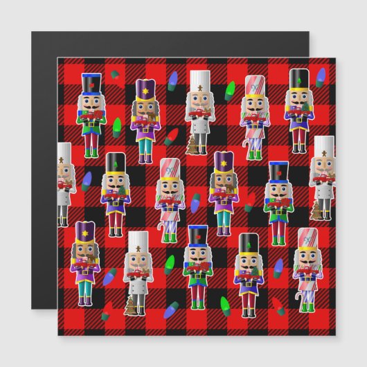 小さな赤いトラックのクリスマスとくるみ割り マグネット招待状 (正面/裏面)