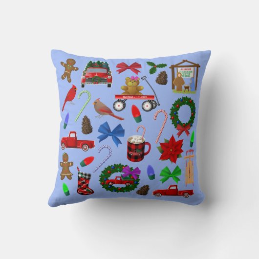 小さな赤いトラックのクリスマス クッション (裏面)