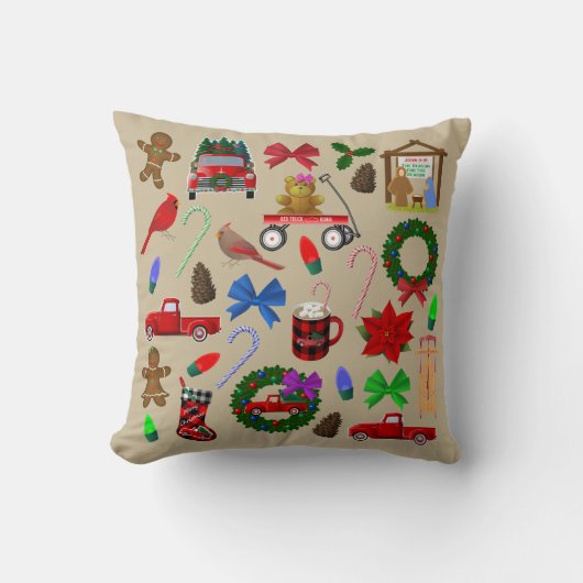 小さな赤いトラックのクリスマス クッション (正面)