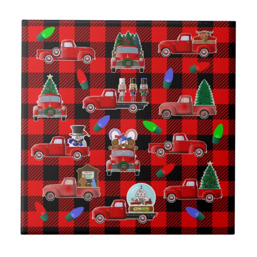 小さな赤いトラックのクリスマス タイル (正面)