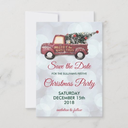 小さな赤いトラックの配信クリスマスを保存する 招待状 (正面)