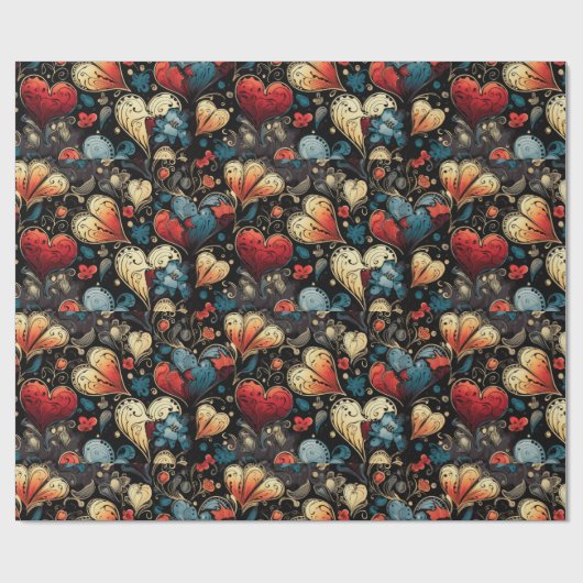 小さな赤いバラのタトゥーハートデジタルテーマ ラッピングペーパー (フラット)