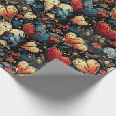 小さな赤いバラのタトゥーハートデジタルテーマ ラッピングペーパー (角)