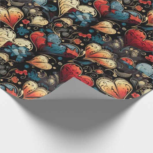 小さな赤いバラのタトゥーハートデジタルテーマ ラッピングペーパー (角)