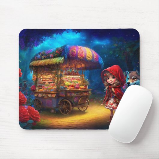 小さな赤いライディングフード&ザウルフ マウスパッド (マウス)