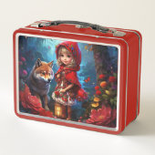 小さな赤いライディングフード&ザウルフ メタルランチボックス (裏面)