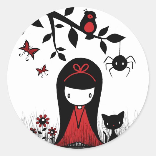 小さな赤いリボン頭 ラウンドシール (正面)