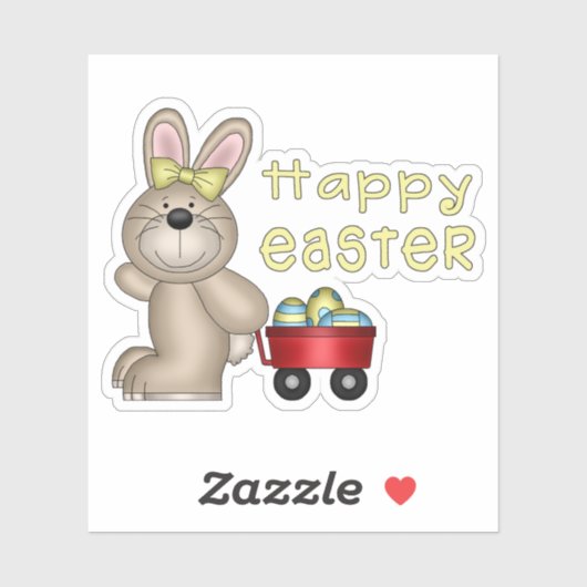 小さな赤いワゴンのコンター付きイースターバニー シール (シート)