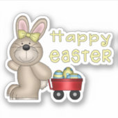 小さな赤いワゴンのコンター付きイースターバニー シール (正面)