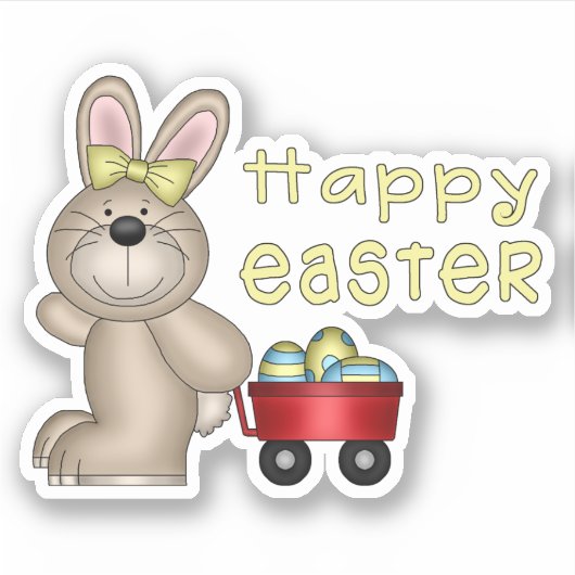 小さな赤いワゴンのコンター付きイースターバニー シール (正面)