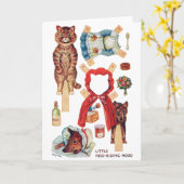 小さな赤い乗馬のフード、紙人形、ルイワーイン カード (黄色い花)