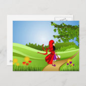 小さな赤い乗馬フードが散歩 ポストカード (正面/裏面)