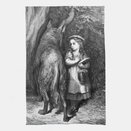 小さな赤い乗馬フードはオオカミ老人に出会う キッチンタオル (縦)